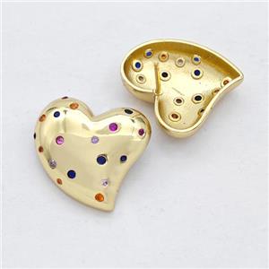Copper Heart Stud Earring Micro Pave Zirconia Gold Plated, approx 20mm [FD16182]