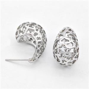 Copper Teardrop Stud Earrings Hollow Platinum Plated, approx 12-20mm [FD16193]