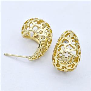 Copper Teardrop Stud Earrings Hollow Gold Plated, approx 12-20mm [FD16194]
