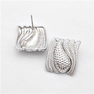 Copper Square Stud Earrings Teardrop Platinum Plated, approx 20-22mm [FD16196]