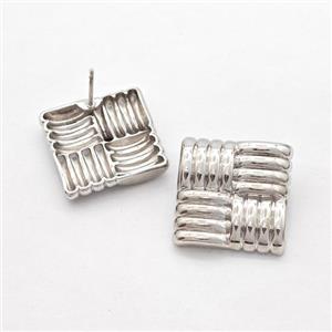 Copper Square Stud Earrings Platinum Plated, approx 22x22mm [FD16200]