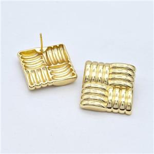 Copper Square Stud Earrings Gold Plated, approx 22x22mm [FD16201]
