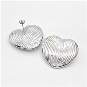 Copper Heart Stud Earrings Platinum Plated, approx 35mm [FD16202]