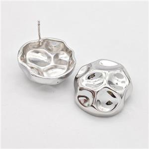 Copper Circle Stud Earrings Hammered Platinum Plated, approx 23mm [FD16204]
