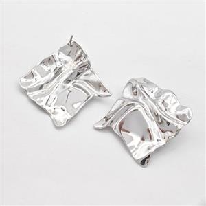 Copper Square Stud Earrings Hammered Platinum Plated, approx 40-45mm [FD16208]