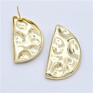 Copper Moon Stud Earrings Hammered Gold Plated, approx 20-40mm [FD16211]