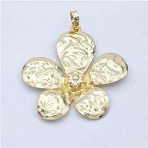 Copper Flower Pendant Hammered Gold Plated, approx 35-38mm [FD16215]