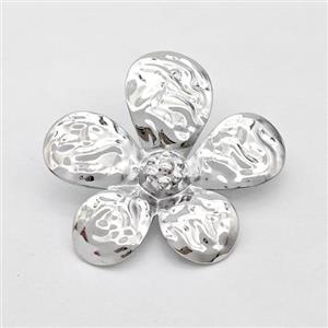 Copper Flower Stud Earrings Hammered Platinum Plated, approx 35-38mm [FD16216]