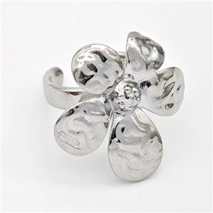 Copper Flower Rings Hammered Platinum Plated, approx 25-30mm, 18mm dia [FD16218]
