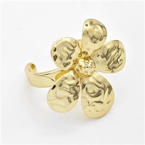 Copper Flower Rings Hammered Gold Plated, approx 25-30mm, 18mm dia [FD16219]