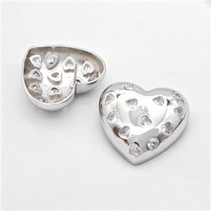 Copper Heart Stud Earrings Micro Pave Zirconia Platinum Plated, approx 30mm [FD16220]