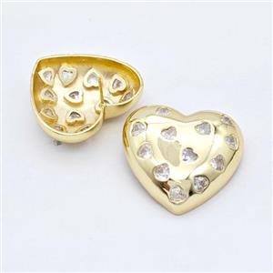 Copper Heart Stud Earrings Micro Pave Zirconia Gold Plated, approx 30mm [FD16221]