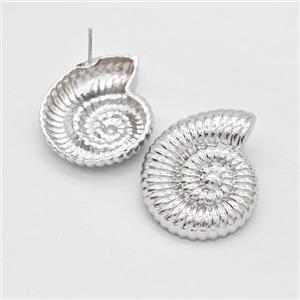 Copper Stud Earrings Nautilus Shell Platinum Plated, approx 25-30mm [FD16222]
