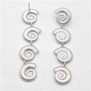 Copper Stud Earrings Nautilus Shell Platinum Plated, approx 11mm, 55mm [FD16224]