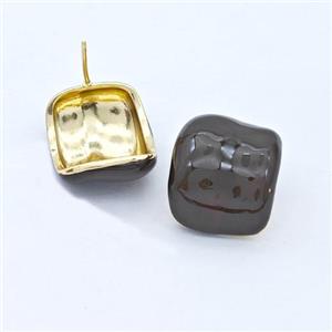 Copper Stud Earrings Black Enamel Gold Plated, approx 18-20mm [FD16241]