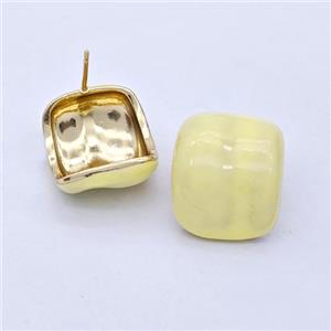 Copper Stud Earrings Yellow Enamel Gold Plated, approx 18-20mm [FD16242]