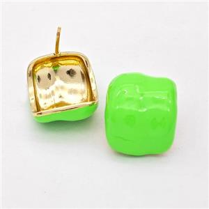 Copper Stud Earrings Green Enamel Gold Plated, approx 18-20mm [FD16243]