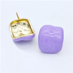 Copper Stud Earrings Lavender Enamel Gold Plated, approx 18-20mm [FD16244]