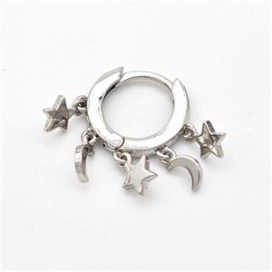 Copper Hoop Earrings Star Moon Platinum Plated, approx 5mm, 12mm dia [FD16251]
