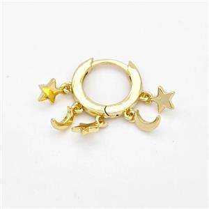 Copper Hoop Earrings Star Moon Gold Plated, approx 5mm, 12mm dia [FD16252]