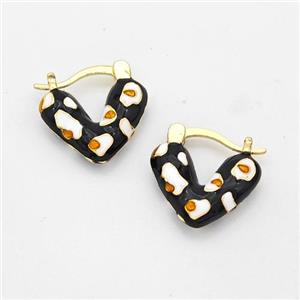 Copper Latchback Earrings Heart Black Enamel Gold Plated, approx 16mm [FD16256]