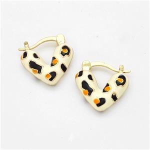 Copper Latchback Earrings Heart MilkYellow Enamel Gold Plated, approx 16mm [FD16257]