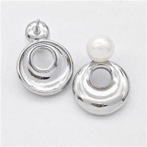 Copper GoGo Stud Earrings Pave Pearlized Plastic Platinum Plated, approx 8.5mm, 17.5mm [FD16265]