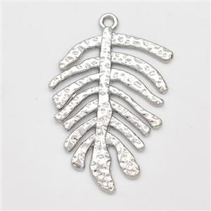 Copper Leaf Pendant Monstera Hammered Platinum Plated, approx 25-35mm [FD16273]