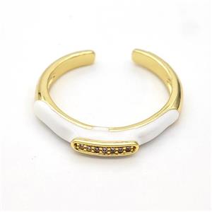 Copper Rings Pave Zirconia White Enamel Gold Plated, approx 4mm, 18mm dia [FD16277]