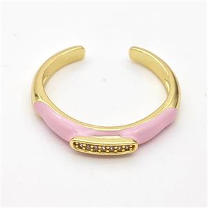 Copper Rings Pave Zirconia Pink Enamel Gold Plated, approx 4mm, 18mm dia [FD16279]