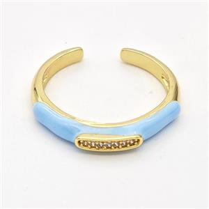 Copper Rings Pave Zirconia Blue Enamel Gold Plated, approx 4mm, 18mm dia [FD16280]