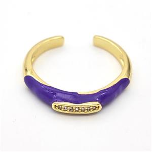 Copper Rings Pave Zirconia Purple Enamel Gold Plated, approx 4mm, 18mm dia [FD16281]