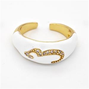 Copper Rings Pave Zirconia White Enamel Gold Plated, approx 9mm, 18mm dia [FD16299]