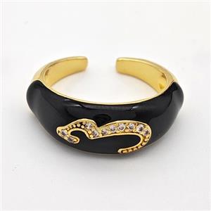 Copper Rings Pave Zirconia Black Enamel Gold Plated, approx 9mm, 18mm dia [FD16300]