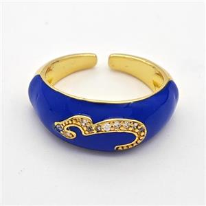 Copper Rings Pave Zirconia Royalblue Enamel Gold Plated, approx 9mm, 18mm dia [FD16301]