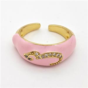 Copper Rings Pave Zirconia Pink Enamel Gold Plated, approx 9mm, 18mm dia [FD16302]