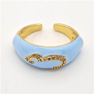 Copper Rings Pave Zirconia Lt.blue Enamel Gold Plated, approx 9mm, 18mm dia [FD16303]