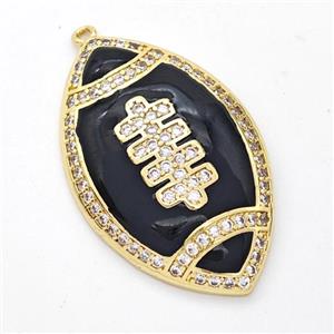 American Football Charms Copper Rugby Pendant Pave Zirconia Black Enamel Sport Gold Plated, approx 22-35mm [FD16317]