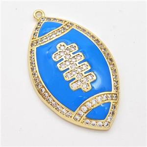 American Football Charms Copper Rugby Pendant Pave Zirconia Blue Enamel Sport Gold Plated, approx 22-35mm [FD16318]