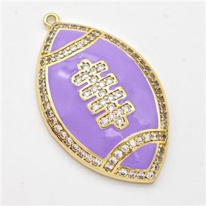American Football Charms Copper Rugby Pendant Pave Zirconia Sport Lavender Enamel Gold Plated, approx 22-35mm [FD16319]