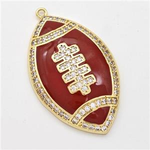 American Football Charms Copper Rugby Pendant Pave Zirconia Red Enamel Sport Gold Plated, approx 22-35mm [FD16320]