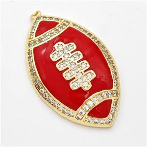 American Football Charms Copper Rugby Pendant Pave Zirconia Red Enamel Sport Gold Plated, approx 22-35mm [FD16321]