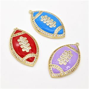 American Football Charms Copper Rugby Pendant Pave Zirconia Enamel Sport Gold Plated Mixed, approx 22-35mm [FD16322]