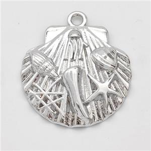 Scallop Charms Copper Shell Pendant Ocean Style Platinum Plated, approx 25mm [FD16323]
