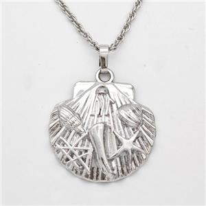 Scallop Charms Copper Shell Necklace Ocean Style Platinum Plated, approx 25mm, 2mm, 43-48cm length [FD16325]