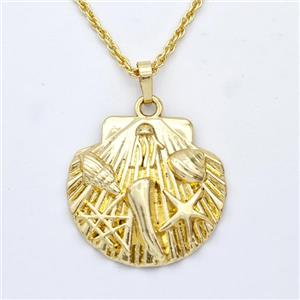 Scallop Charms Copper Shell Necklace Ocean Style Gold Plated, approx 25mm, 2mm, 43-48cm length [FD16326]