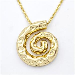 Copper Nautilus Necklace Spiral Shell Hammered Gold Plated, approx 28-32mm, 2mm, 43-48cm length [FD16330]