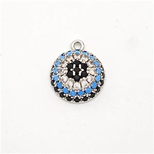 Copper Circle Pendant Micro Pave Zirconia Flower Platinum Plated, approx 12mm [FD16331]