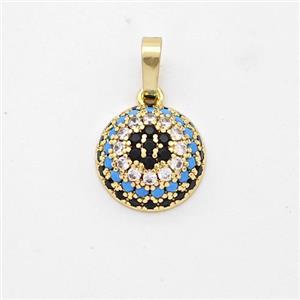 Copper Circle Pendant Micro Pave Zirconia Flower Gold Plated, approx 12mm [FD16332]