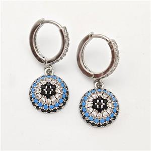 Copper Hoop Earrings Micro Pave Zirconia Flower Platinum Plated, approx 12mm, 14mm dia [FD16333]